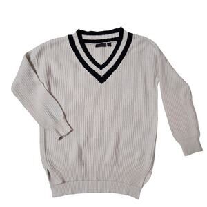 JW Style Cable knit Preppy ladies oversized sweater white&black Size Med Coastal